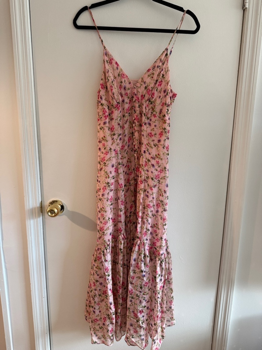 Cami NYC Pink Floral Silk Spaghetti-Strap Maxi Dress - S